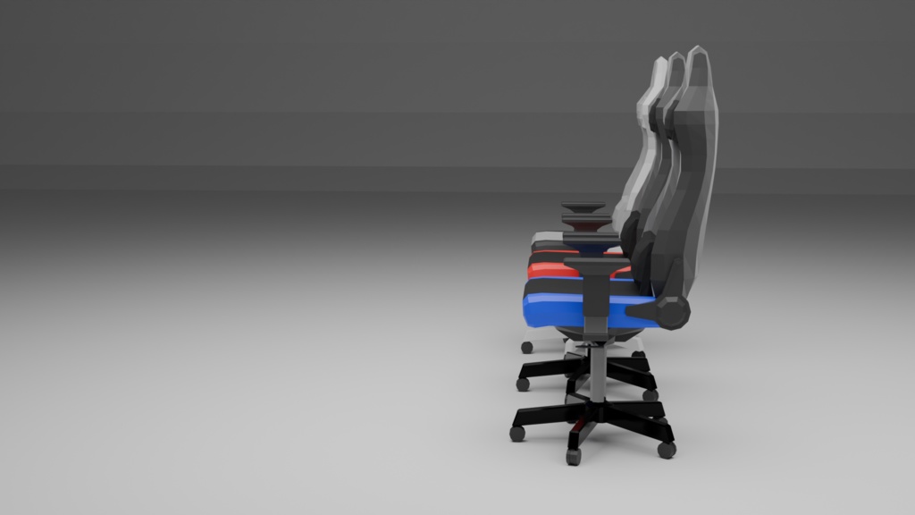 ローポリ ゲーミングチェア 3色セット【FBX / Blender】