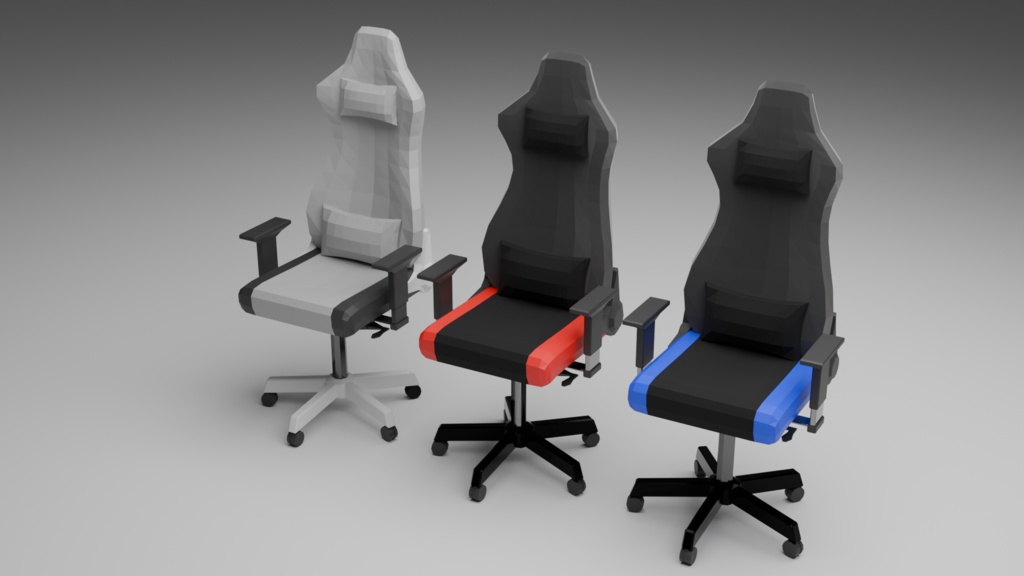 ローポリ ゲーミングチェア 3色セット【FBX / Blender】