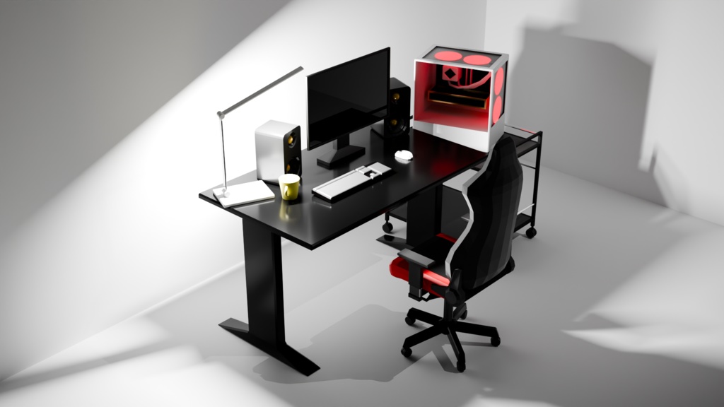 ローポリ PCデスク周りセット 3Dモデル（統合版＋分割版）BLEND/FBX