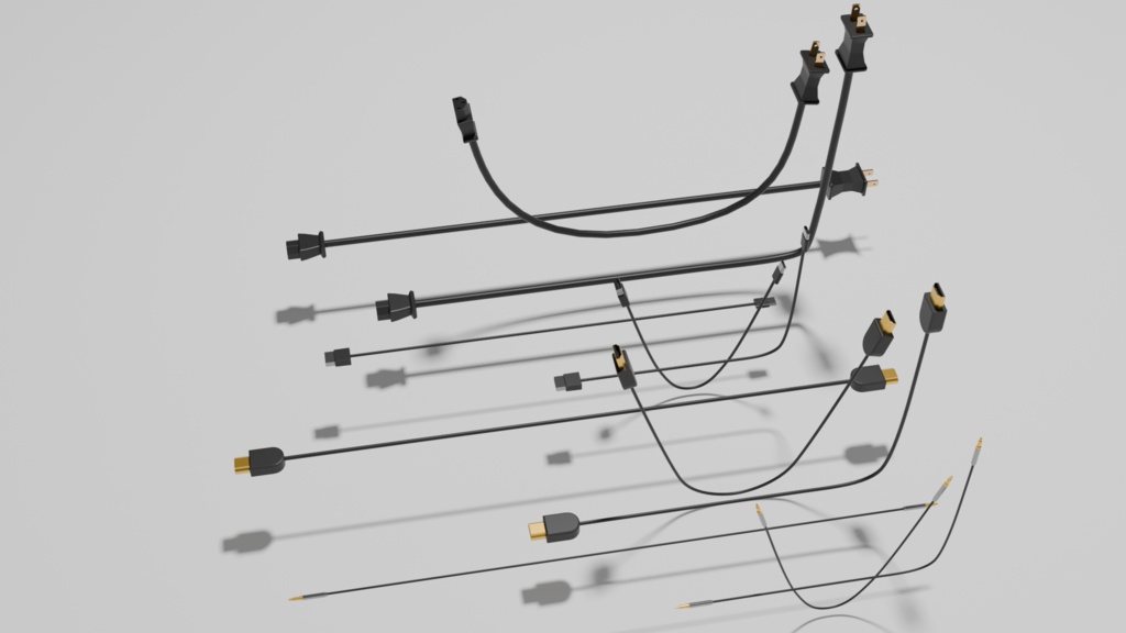 ケーブル4種セット（AC/USB-C/3.5mm/HDMI）【セパレート＆統合】｜Blend+FBX　3D