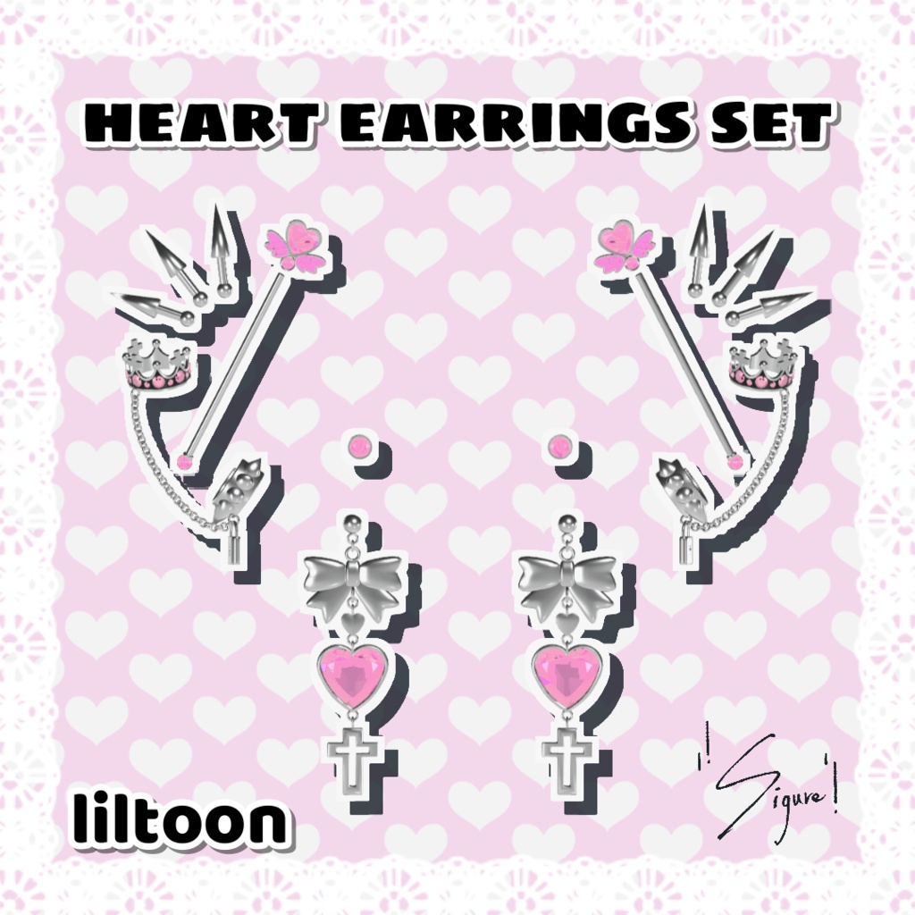 【VRC】♡ heart earrings set ♡【3アバター対応】