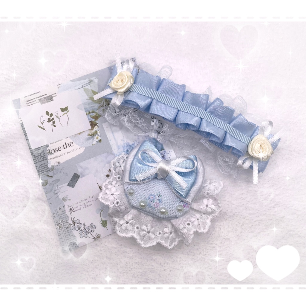 flower headdress & bib blue ♡*゜ちみけもサイズ