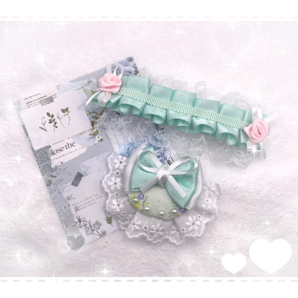 flower headdress & bib green ♡*゜ちみけもサイズ
