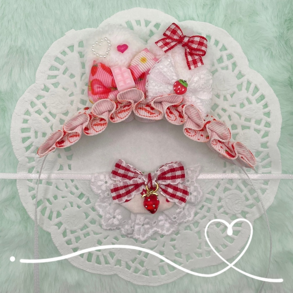 ʚぬい服ɞ strawberry headdress & bib ♡*゜ ほわぬいサイズ