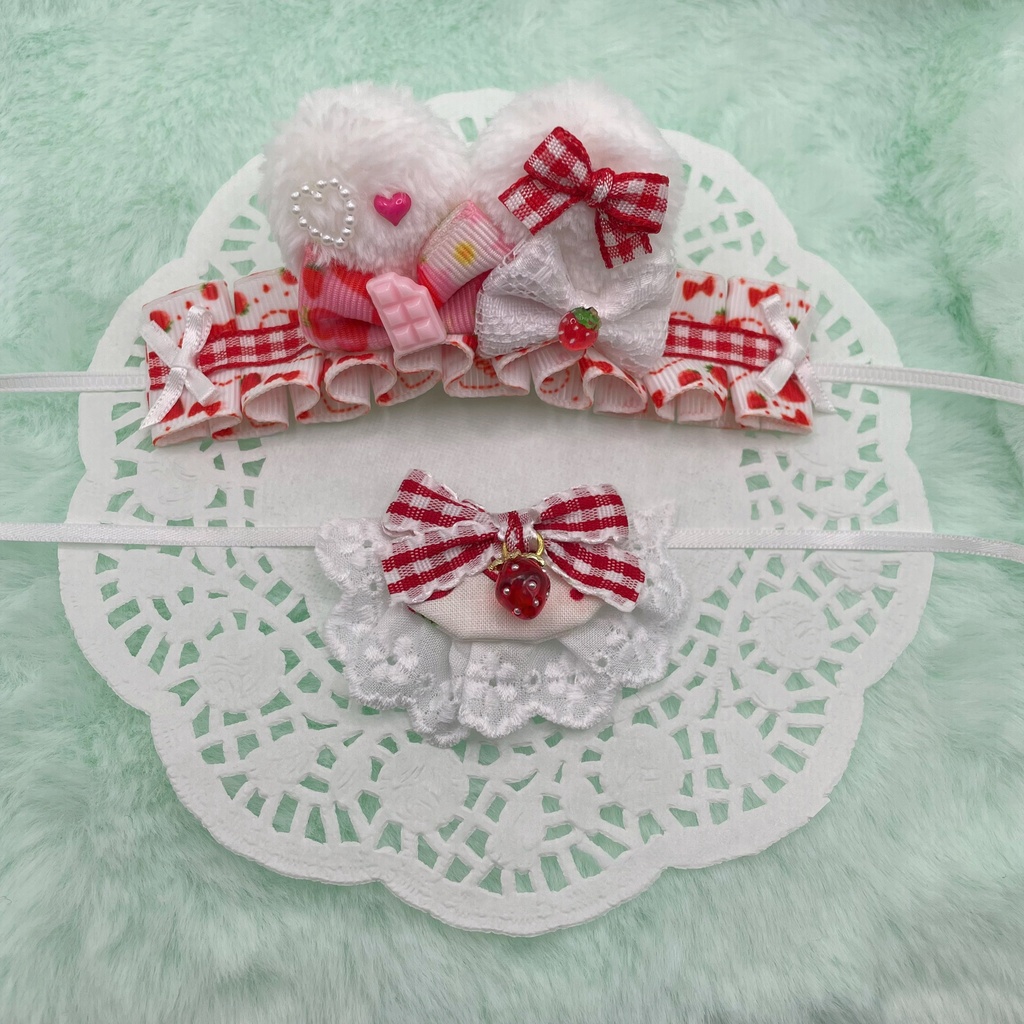 ʚぬい服ɞ strawberry headdress & bib ♡*゜ ほわぬいサイズ