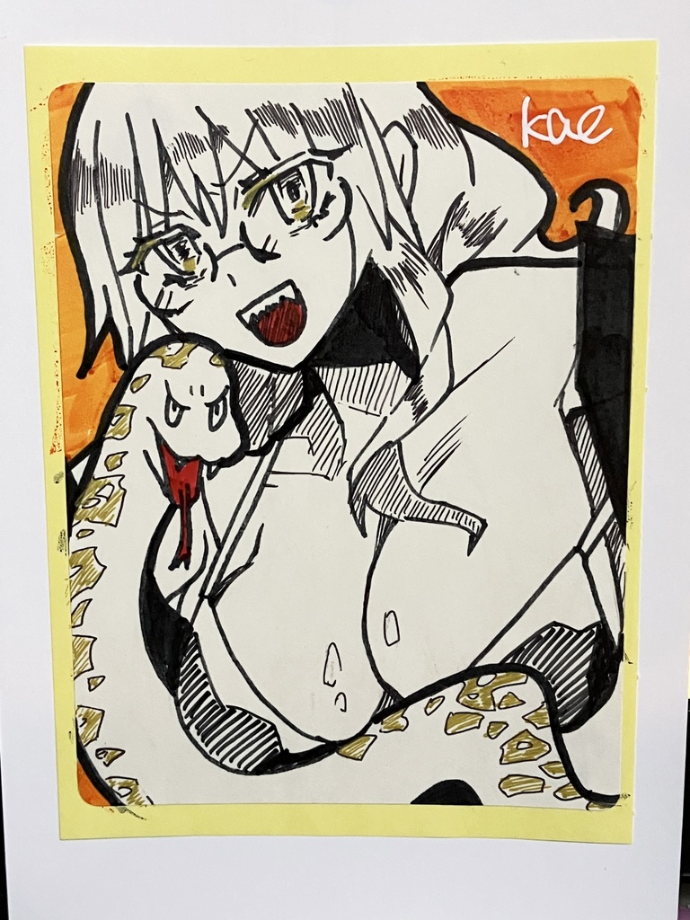 ラベルシールドローイング原画 ヘビ女性11