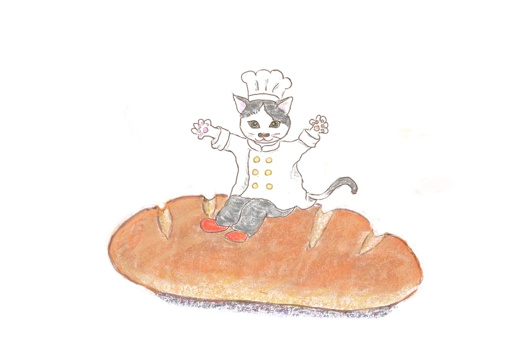 チョビヒゲパン屋さんの手描きイラスト（デジタル）