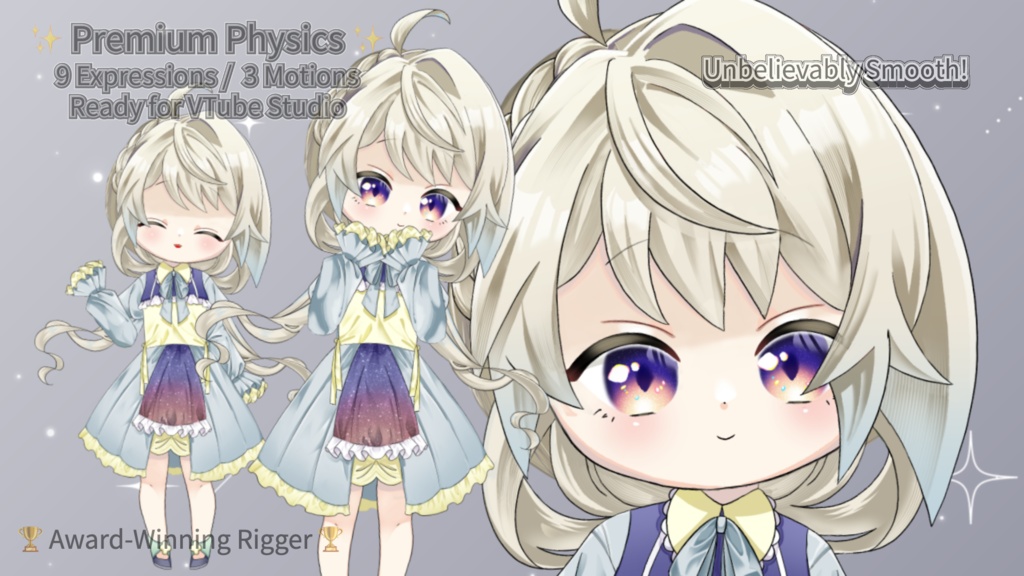 【受賞実績有】Live2D汎用モデル モーション3種/差分9種/VTS対応 Premium Chibi Mage / 9 Expressions / 3 Poses / VTS Ready