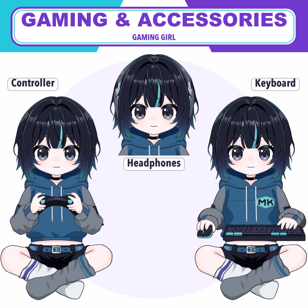 【汎用Live2Dモデル】Gaming Girl|カスタマイズできるChibi VTuberモデル【VTube Studio】