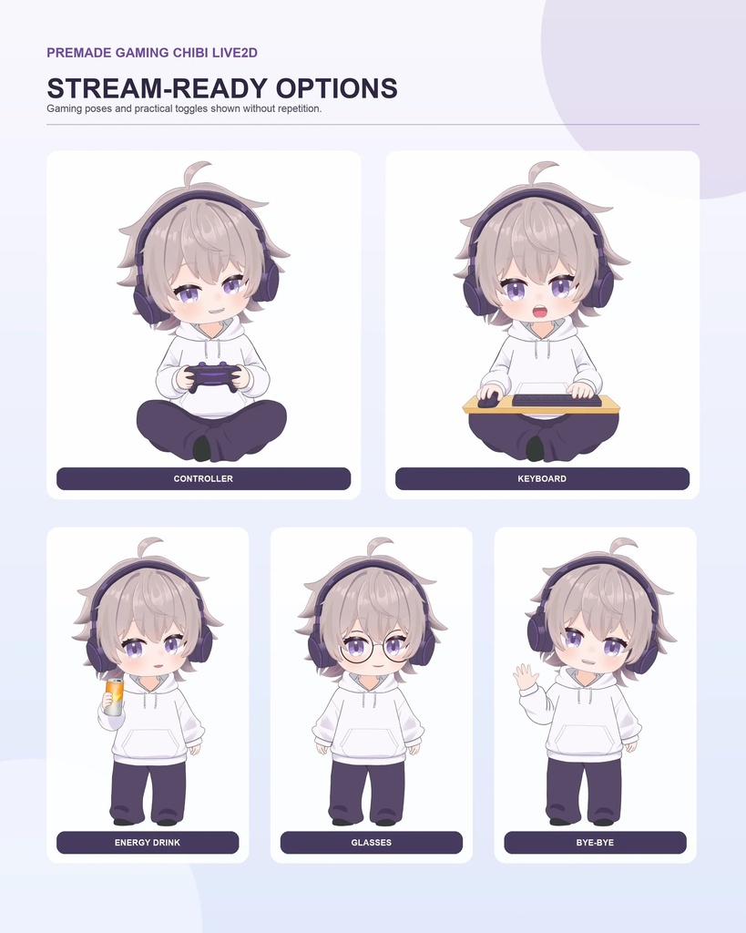 【VTS即導入OK】ゲーミングちびLive2D VTuberモデル｜表情・ポーズ差分付き
