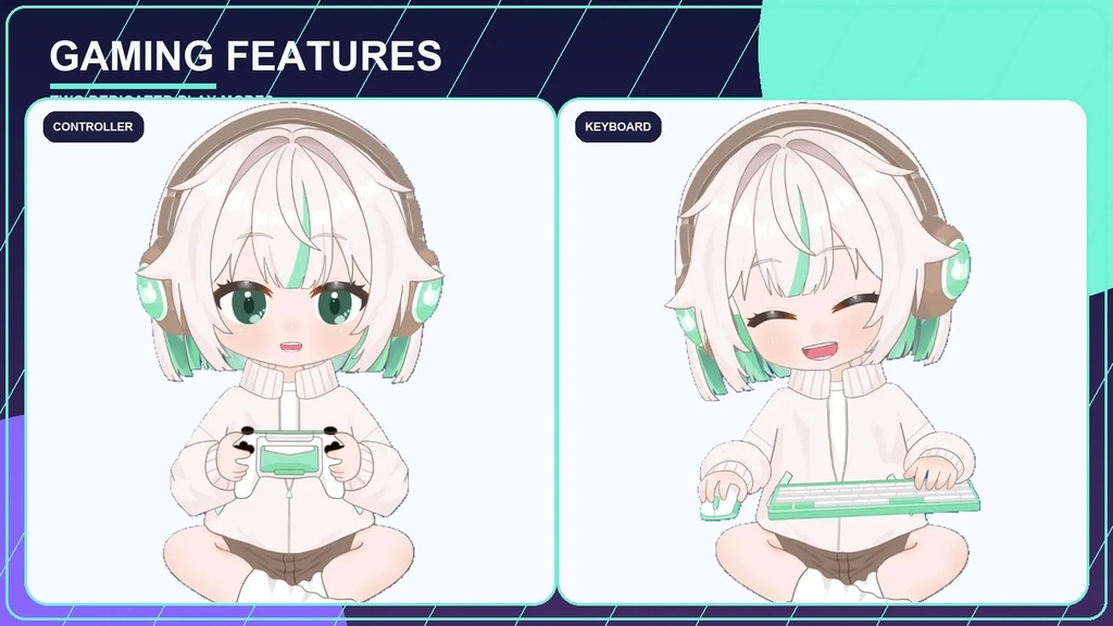【VTS即導入OK】ゲーミングガールちびLive2D VTuberモデル|表情・ポーズ差分付き