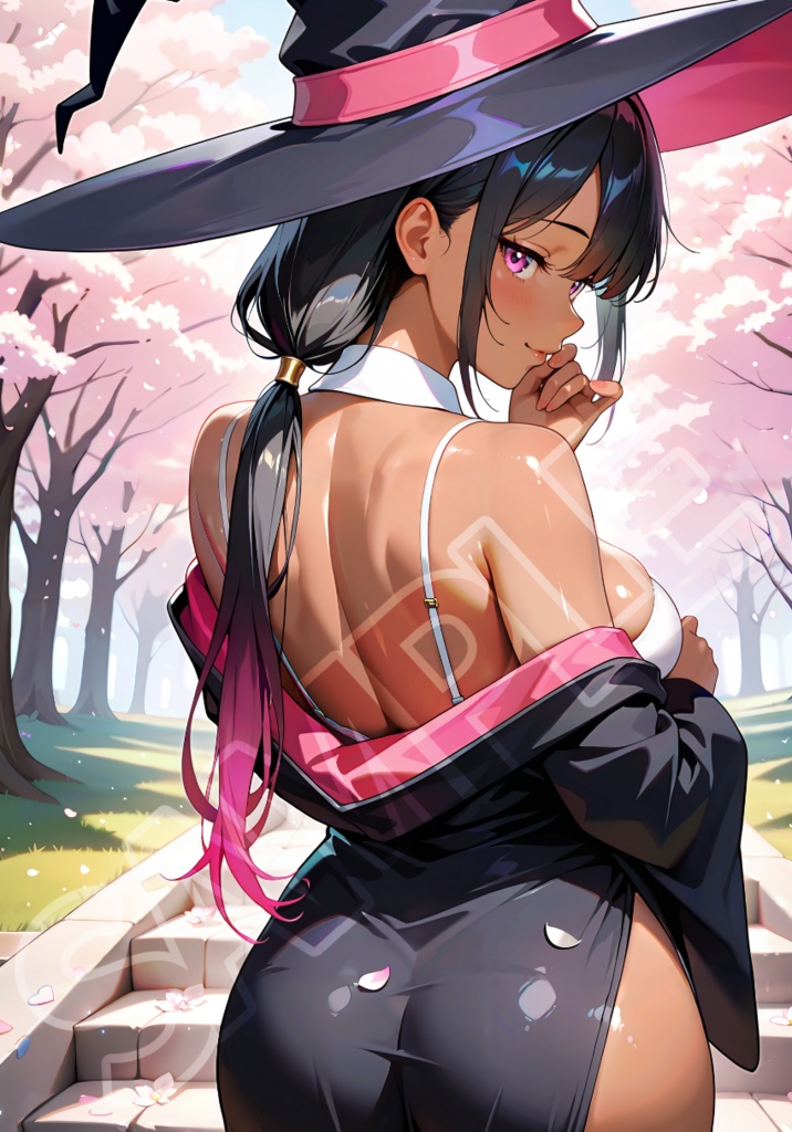 褐色黒魔女と桜デート