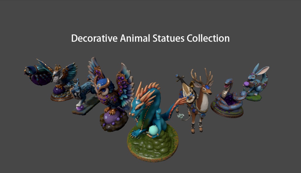 [VRChat]Decorative Animal Statues Collection 鉱物調色アニマル彫刻