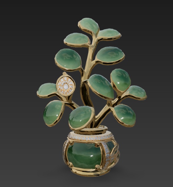 Golden Bonsai Brooch 金の盆栽ブローチ