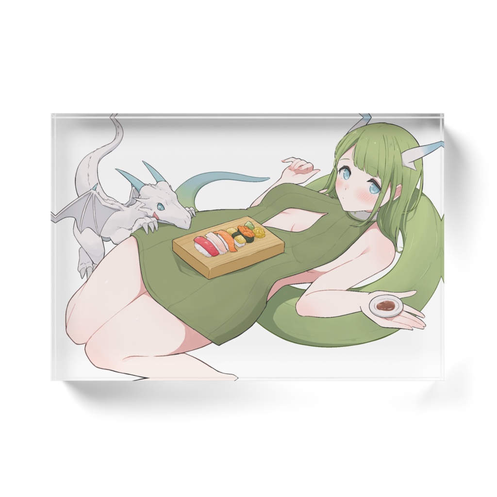ユウナ＆ドラゴン＆お寿司 アクリルブロック