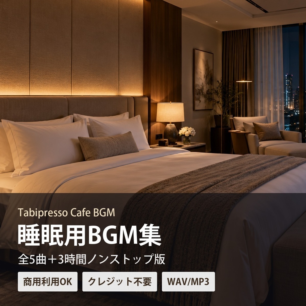 【睡眠用BGM】Tabipresso Cafe BGM 睡眠用BGM集|全5曲+3時間ノンストップ版|商用利用OK・クレジット不要