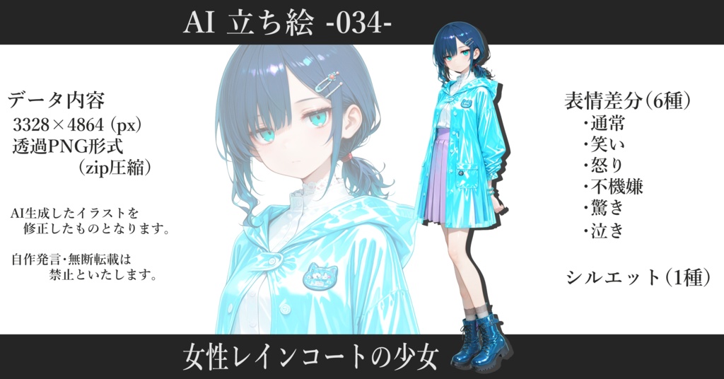 AI立ち絵 -034- レインコートの少女
