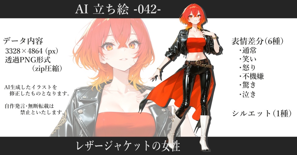 AI立ち絵 -042- レザージャケットの女性