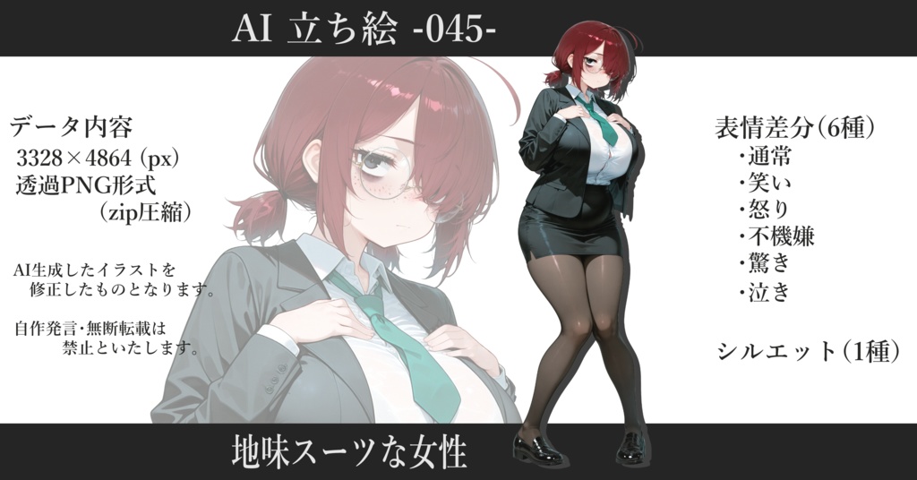 AI立ち絵 -045- 地味スーツな女性