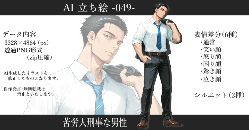 AI立ち絵 -049- 苦労人刑事な男性