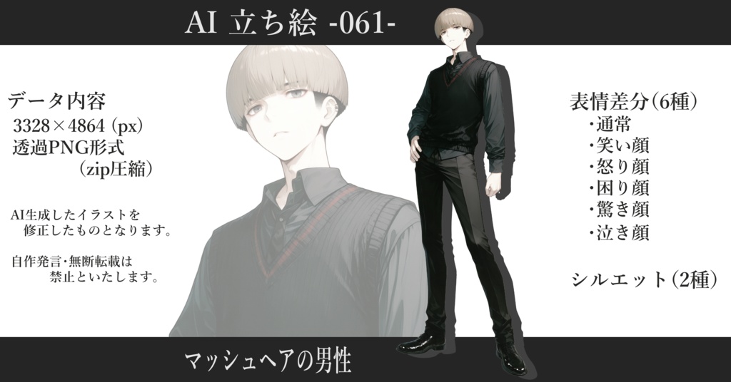 AI立ち絵 -061- マッシュヘアの男性
