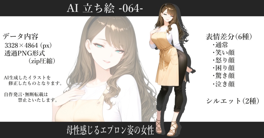 AI立ち絵 -064- 母性感じるエプロン姿の女性