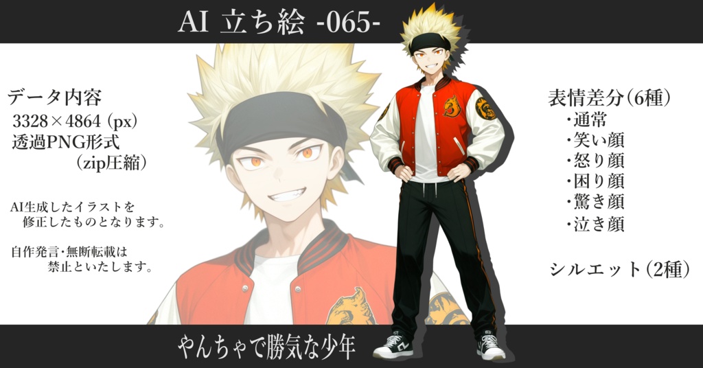 AI立ち絵 -065- やんちゃで勝気な少年