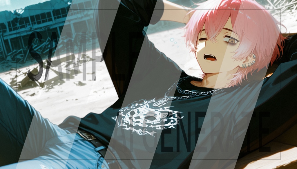 AI立ち絵 -069- ちょっと現実離れしたピンク髪の男性