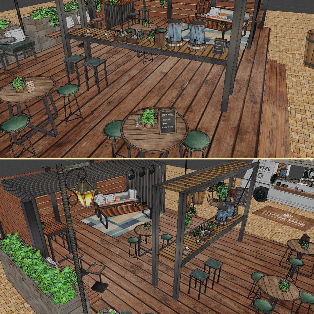 BusCafeセット|カフェスペース・車周辺収録3Dモデル