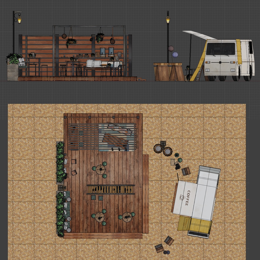 BusCafeセット|カフェスペース・車周辺収録3Dモデル