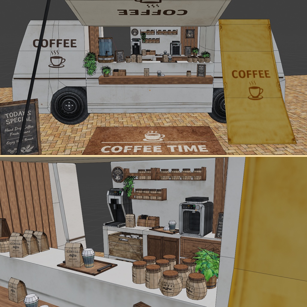 BusCafeセット|カフェスペース・車周辺収録3Dモデル