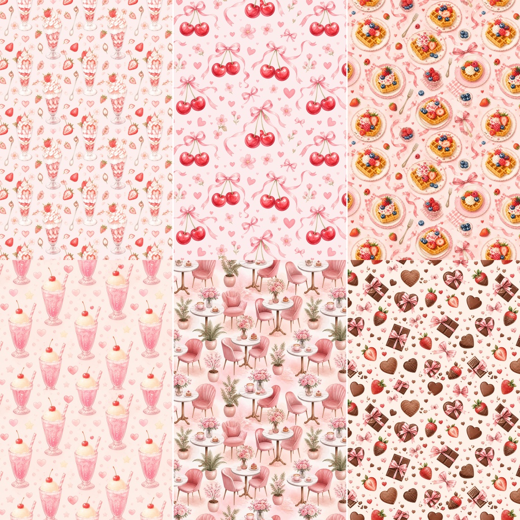 PINK Café Collection ピンク色 × ガーリーカフェ|デジタルペーパー20枚セット