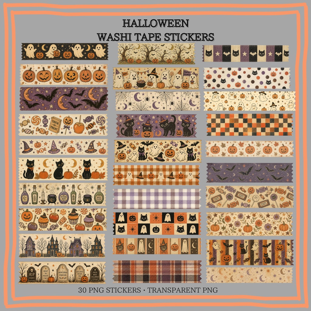 HALLOWEEN マスキングテープ風デジタルステッカー｜30種類