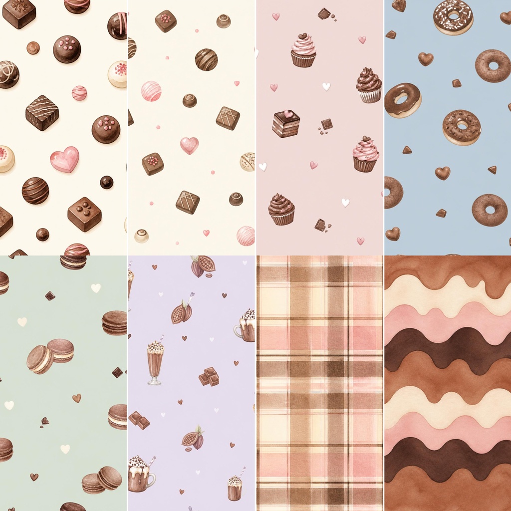 CHOCOLATE SWEETS COLLECTION|水彩チョコレートスイーツ デジタルペーパー|20柄セット