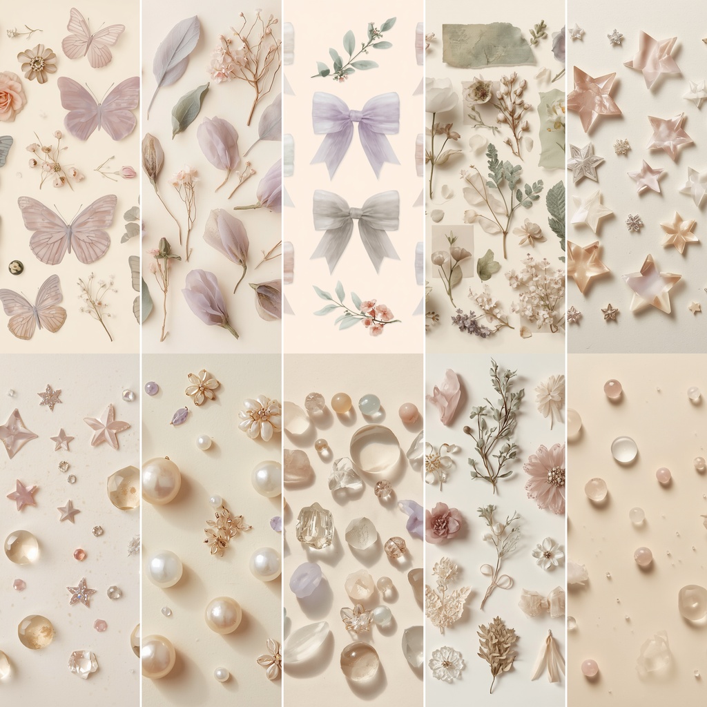 SHEER DREAM COLLECTION 透明感ときらめきのコラージュ素材|デジタルペーパー 20柄セット|ダウンロード商品