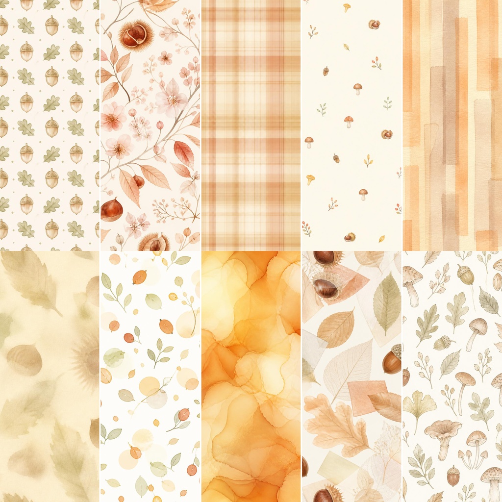 SHEER NUANCE COLLECTION|AUTUMN FOREST 木の実と秋の森 デジタルペーパー20枚&ステッカー25種セット