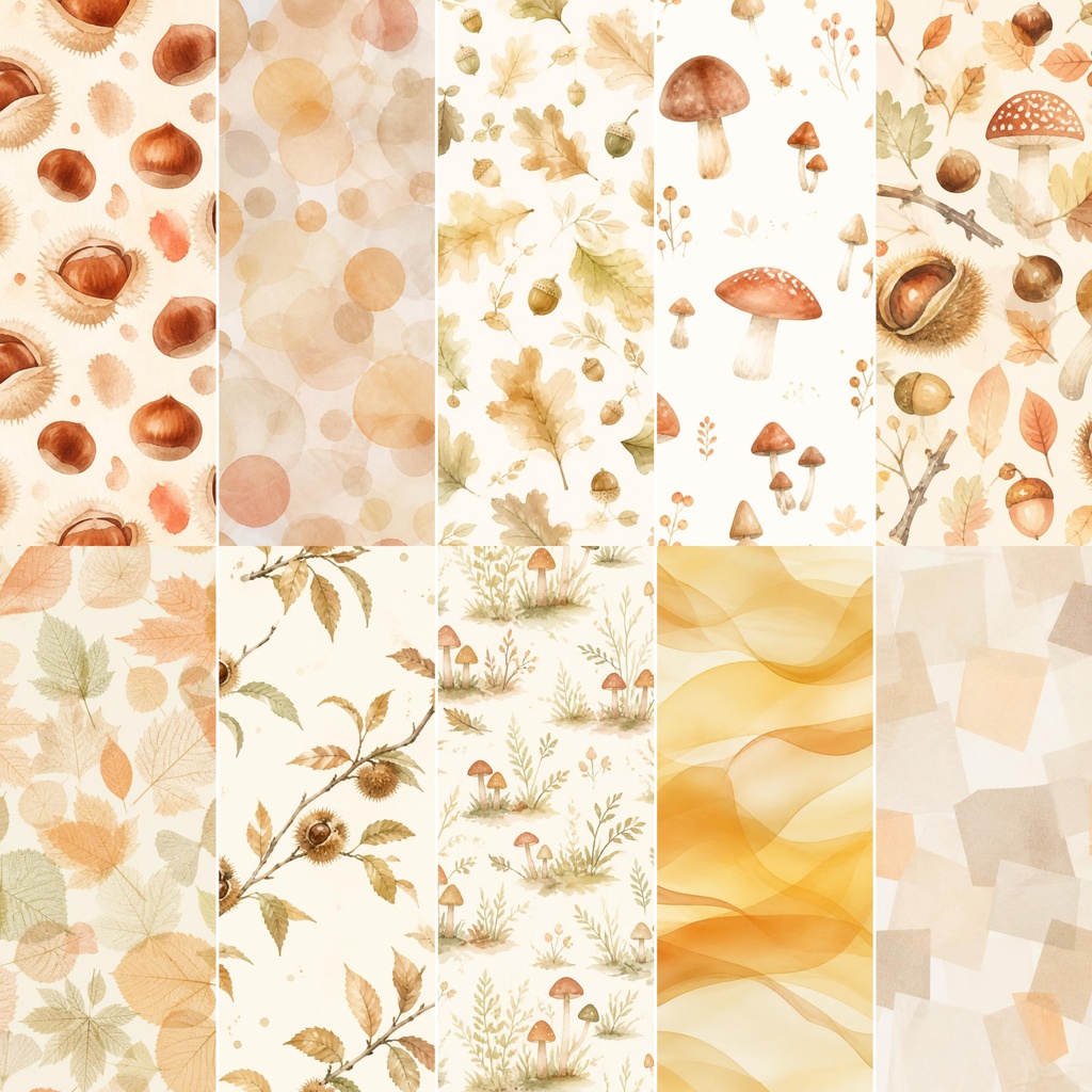 SHEER NUANCE COLLECTION|AUTUMN FOREST 木の実と秋の森 デジタルペーパー20枚&ステッカー25種セット