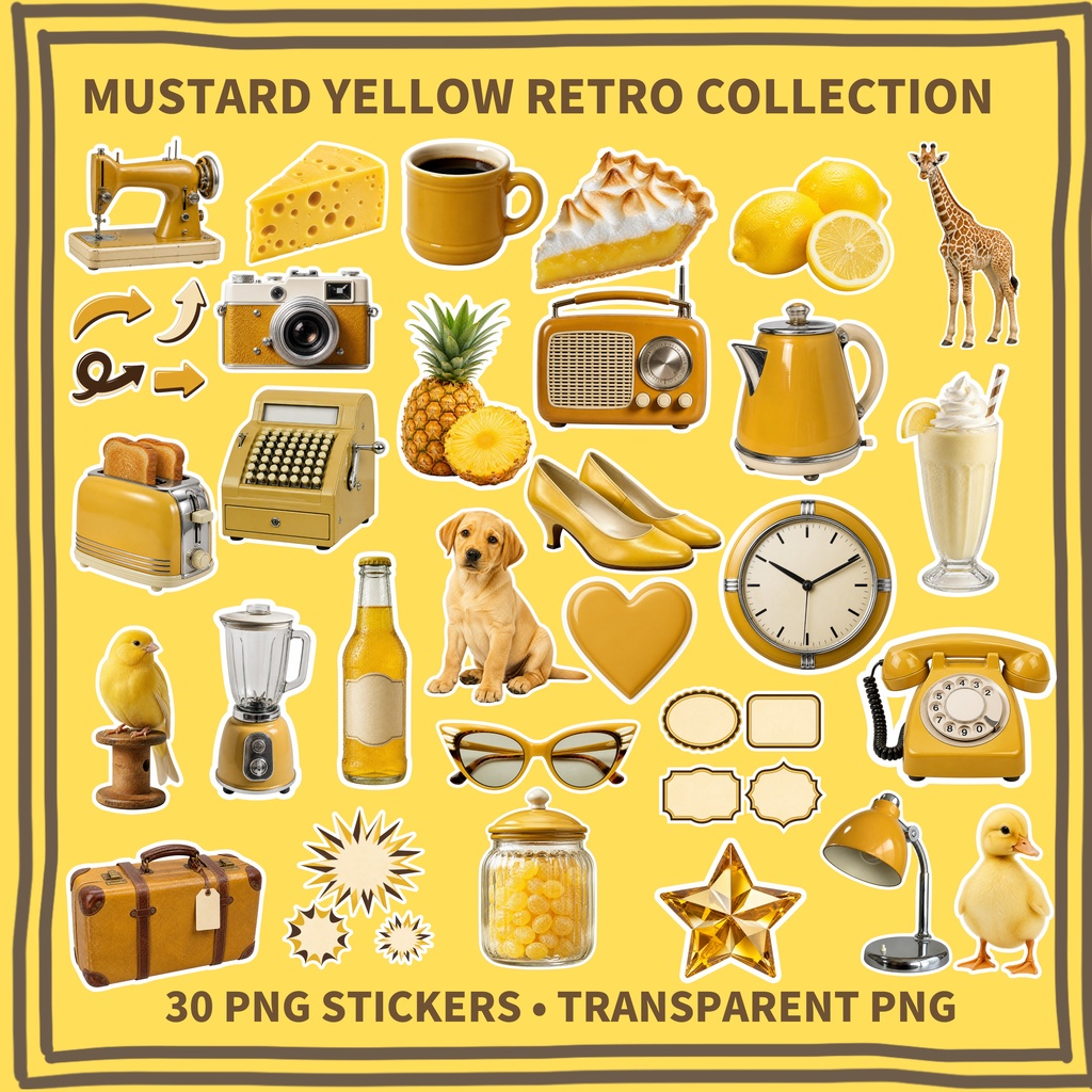 MUSTARD YELLOW RETRO COLLECTION｜マスタードイエロー レトロコレクション｜デジタルステッカー素材