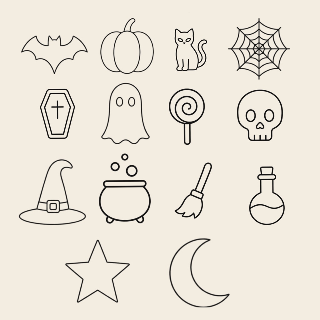 🎃 シンプル ハロウィンステッカー(14種×5色 / 全70点)