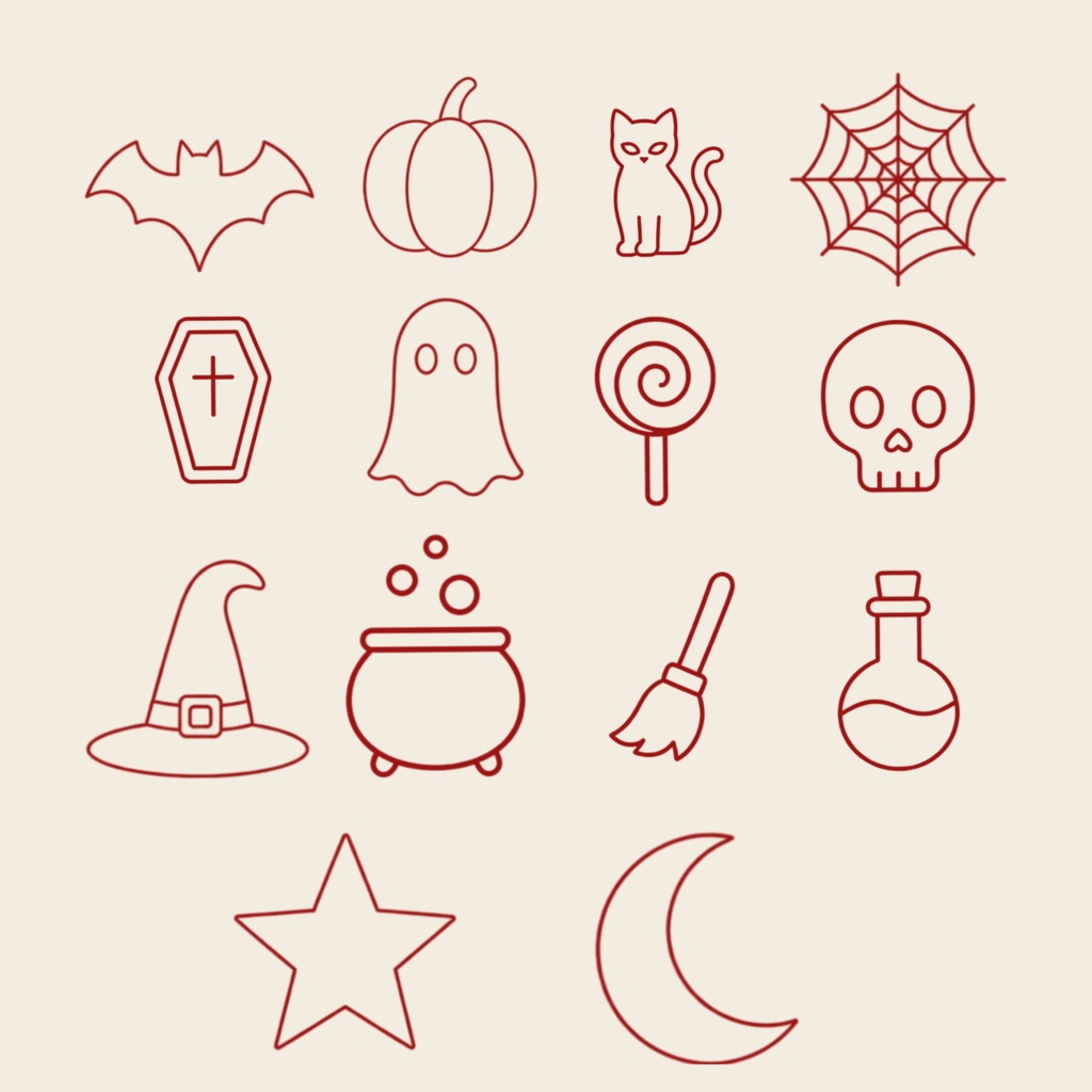 🎃 シンプル ハロウィンステッカー(14種×5色 / 全70点)