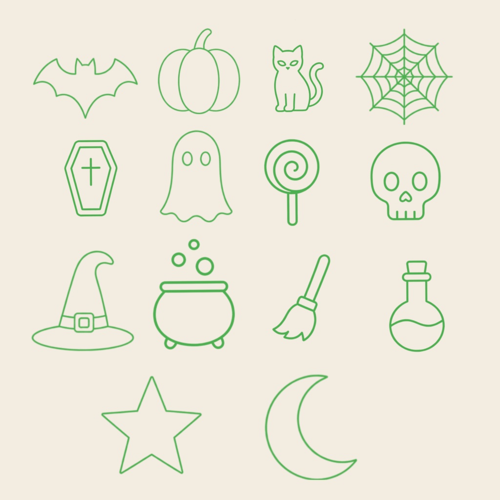 🎃 シンプル ハロウィンステッカー(14種×5色 / 全70点)