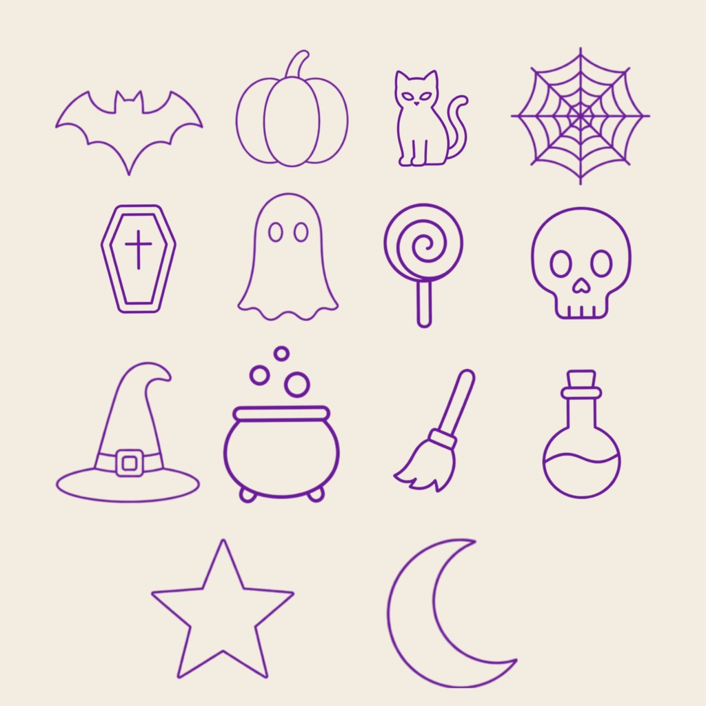 🎃 シンプル ハロウィンステッカー(14種×5色 / 全70点)