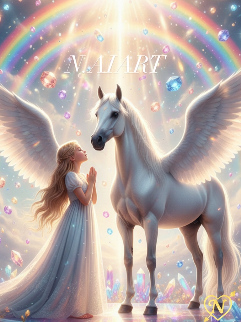 幻想的なペガサスと天使の光アイコン