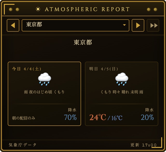 【無料素材】OBS用スチームパンク風天気予報ウィジェット