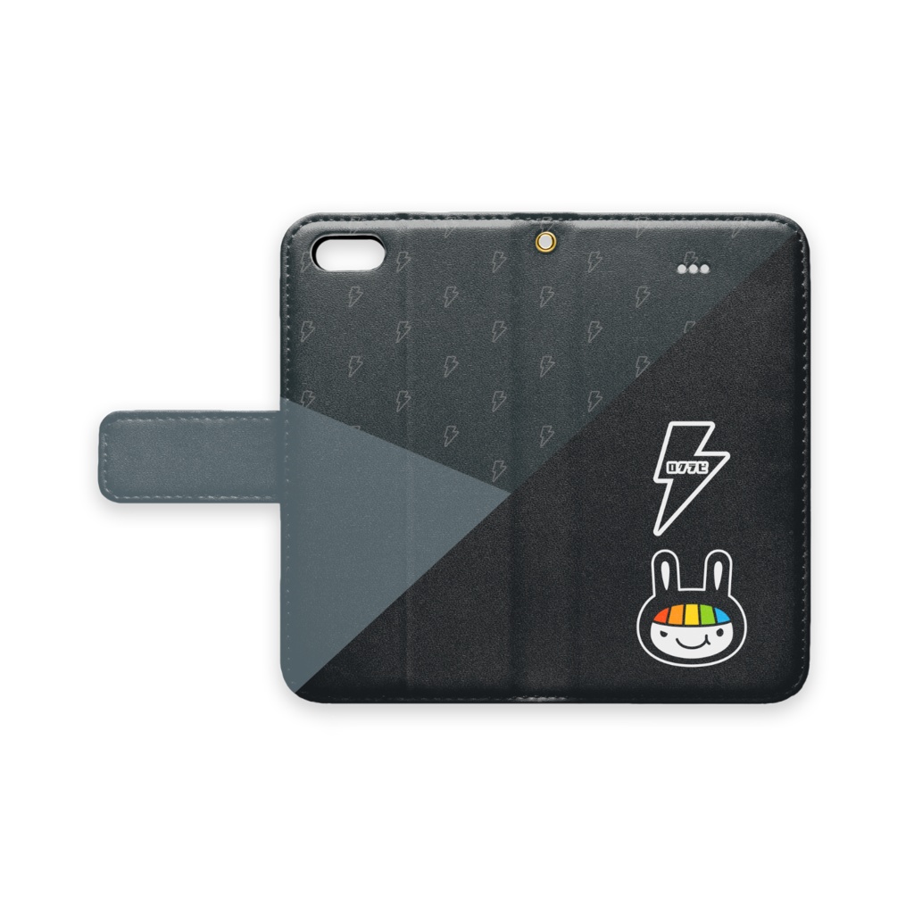 ロクラビ 手帳型スマホケース(iPhone用 - ストラップ穴あり)〈斜 -SHA-／墨〉