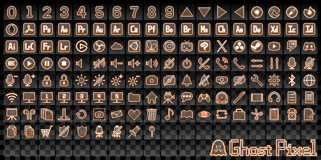 StreamDeck用ドット絵アイコン画像集「Ghost Pixel」(全8色)