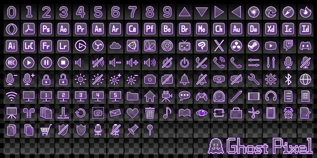 StreamDeck用ドット絵アイコン画像集「Ghost Pixel」(全8色)