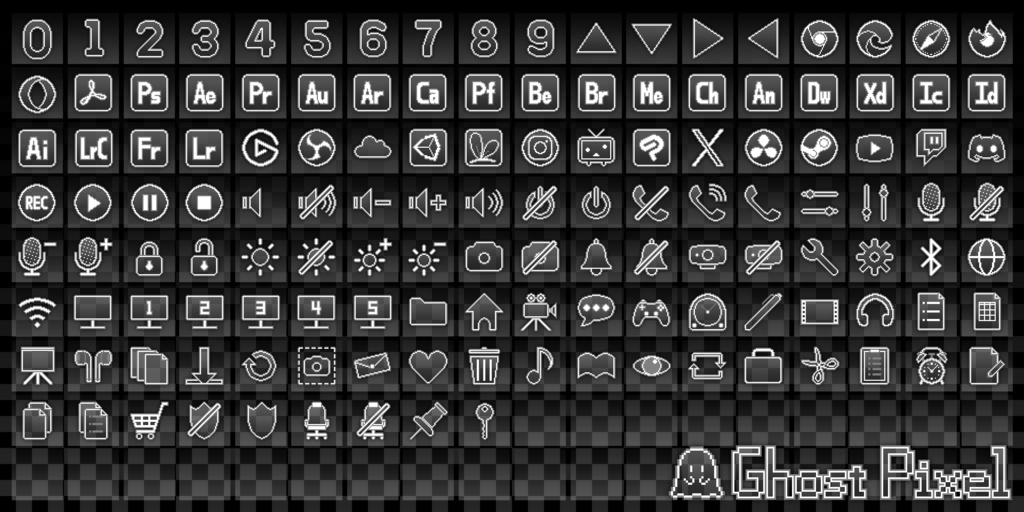 StreamDeck用ドット絵アイコン画像集「Ghost Pixel」(全8色)
