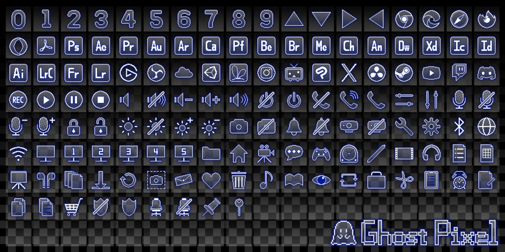StreamDeck用ドット絵アイコン画像集「Ghost Pixel」(全8色)