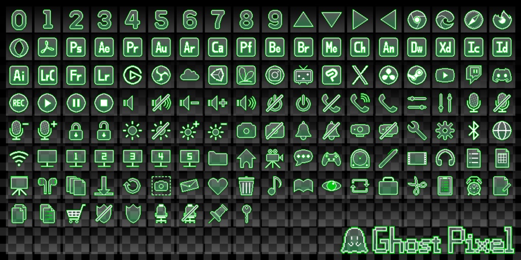 StreamDeck用ドット絵アイコン画像集「Ghost Pixel」(全8色)
